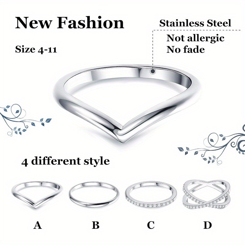 4pcs V Chevron X CZ Criss Cross Stackable Wedding Ring Set